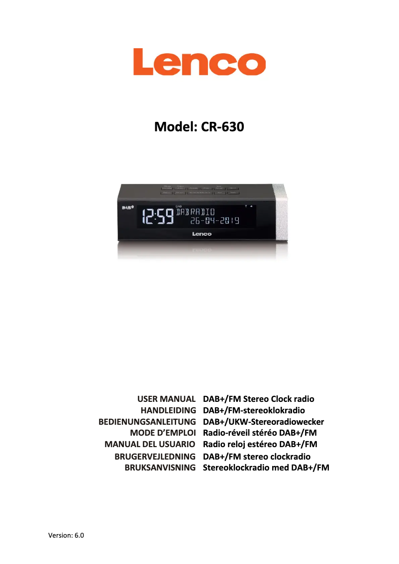 Page 1 de la notice Manuel utilisateur Lenco CR-630