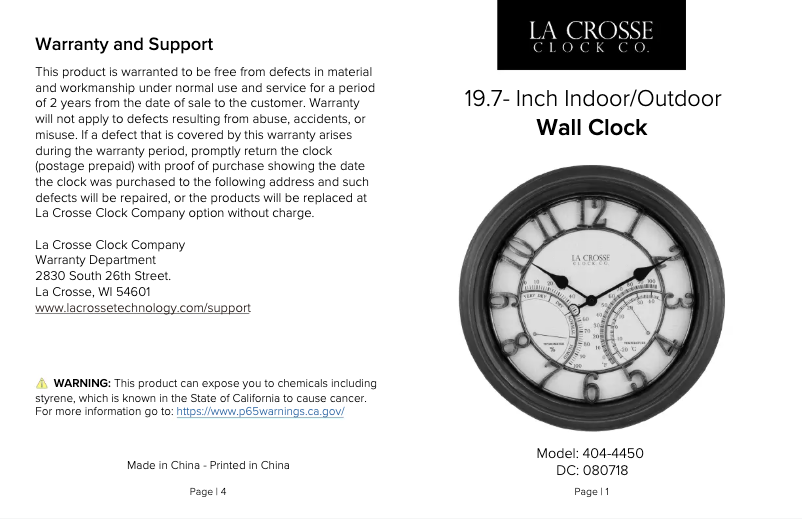 Page 1 de la notice FAQ La Crosse Technology 404-4450