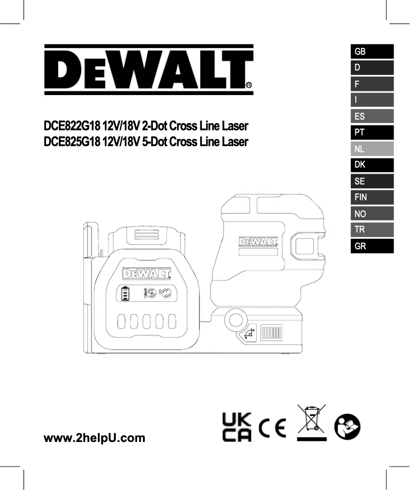 Page 1 de la notice Manuel utilisateur DeWalt DCE825G18