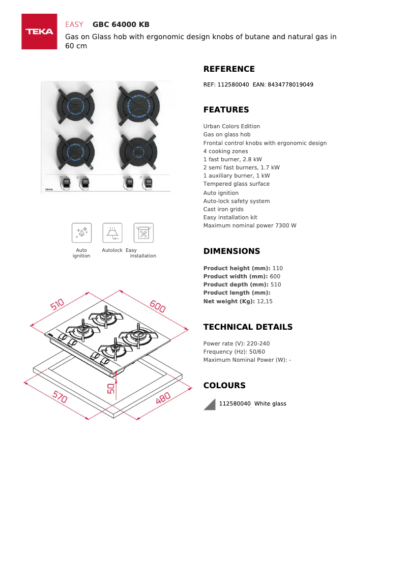 Page n°1 - Fiche technique Teka GBC 64001 KB