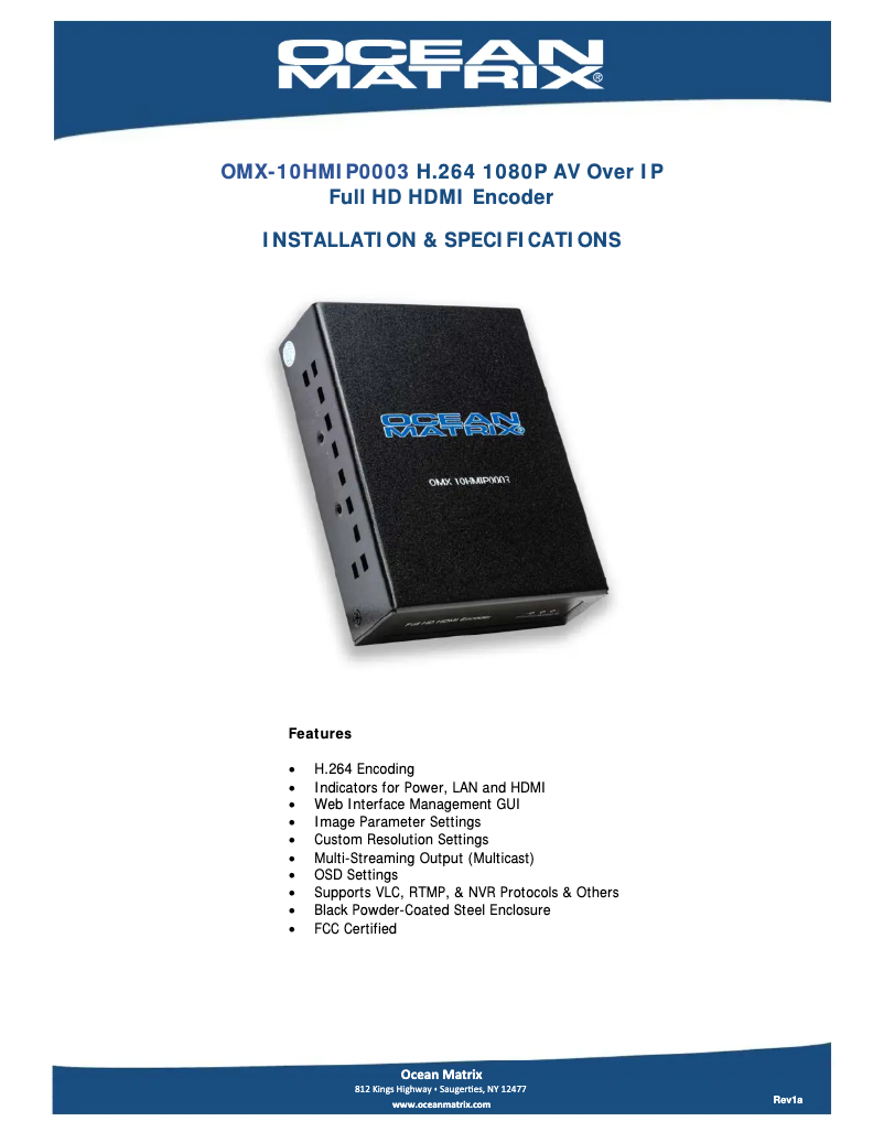 Page n°1 - Manuel utilisateur Ocean Matrix OMX-10HMIP0003