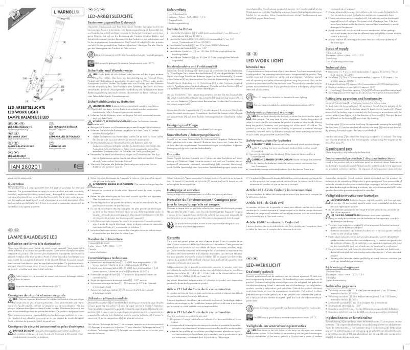 Page 1 de la notice Manuel utilisateur Livarno Lux IAN 280201