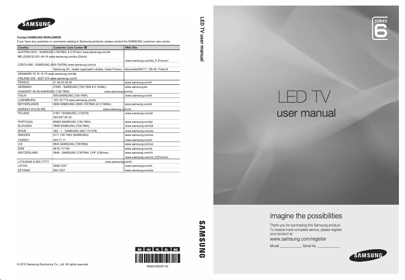 Page 1 de la notice Manuel utilisateur Samsung UE55C6900VS