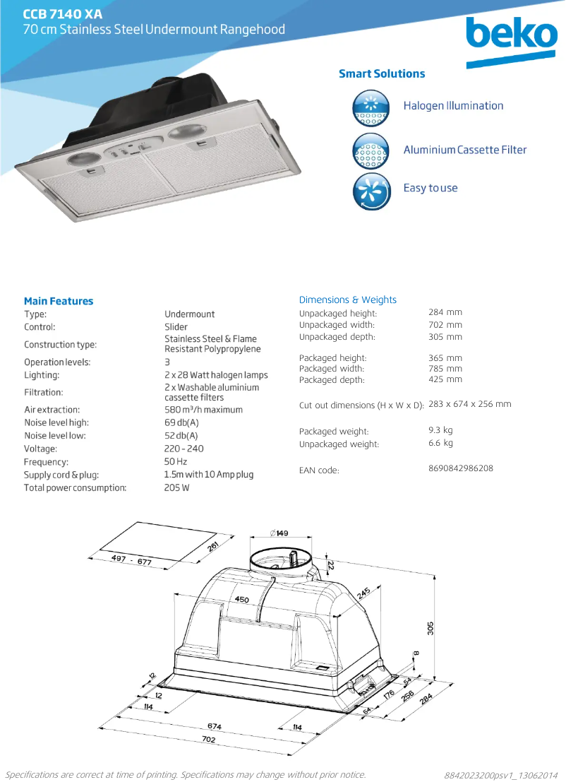 Page n°1 - Fiche technique Beko CCB7140XA