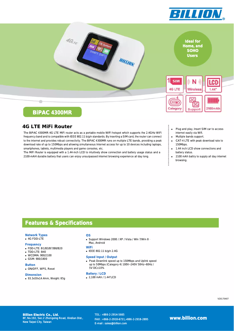 Page 1 de la notice Manuel utilisateur Billion 4300MR