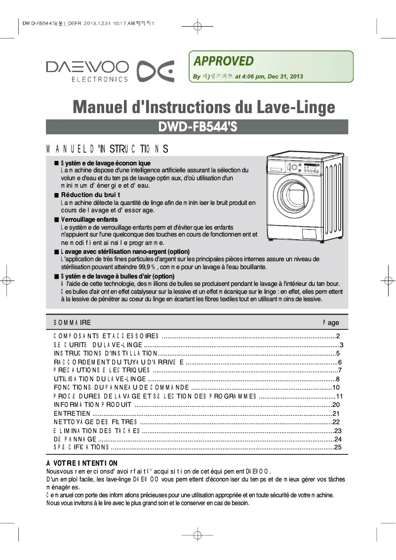 Page n°1 - Manuel utilisateur Daewoo DWD-FB544KCE