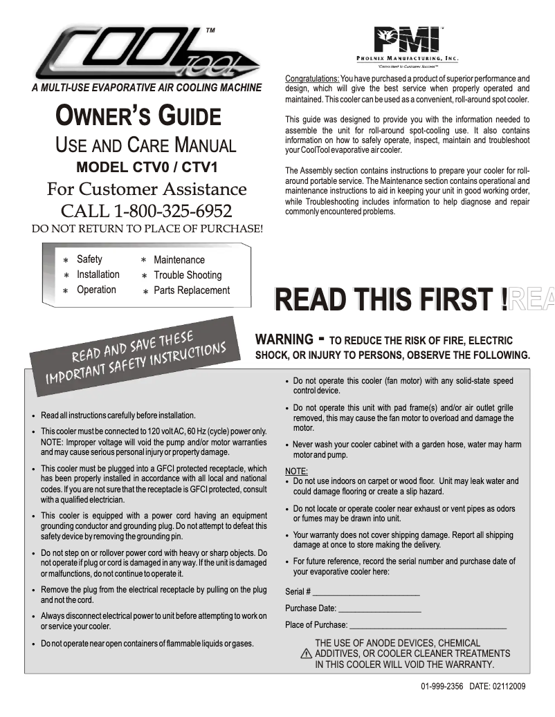 Imagen de la primera página del manual del dispositivo CoolTool CTV11