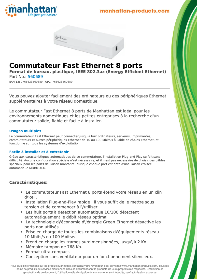 Page 1 de la notice Fiche technique Manhattan 560689 network switch