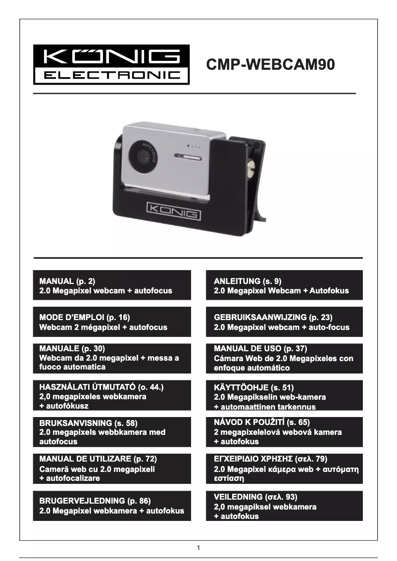 Page 1 de la notice Manuel utilisateur Konig CMP-WEBCAM90
