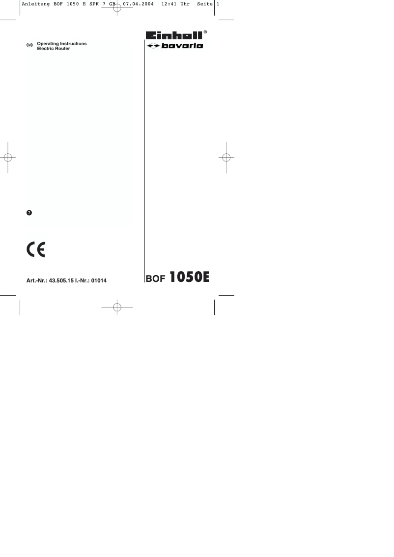 Page 1 de la notice Manuel utilisateur Bavaria by Einhell BOF 1050 E