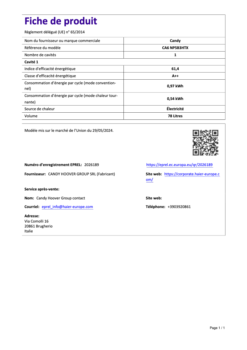 Image de la première page du manuel de l'appareil CA6 NP5B3HTX