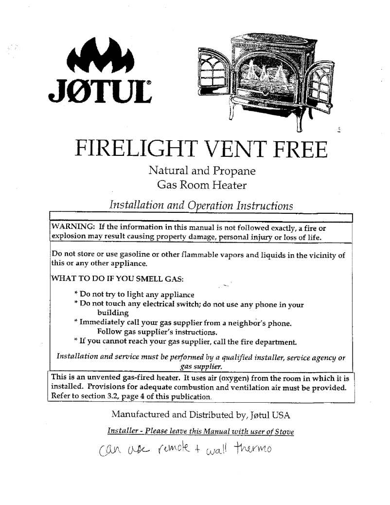 Página 1 del manual Manual de usuario Jøtul Firelight Vent Free