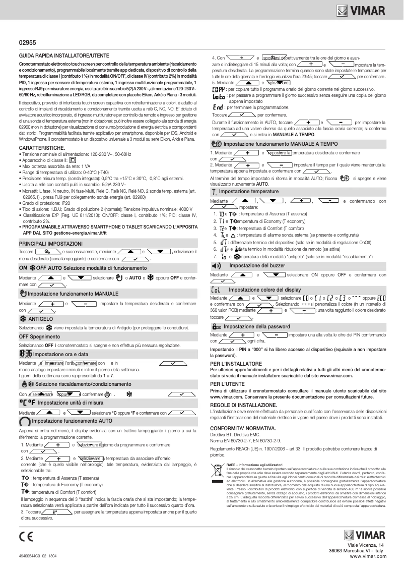 Page 1 de la notice Instructions / montage Vimar 02955.BN