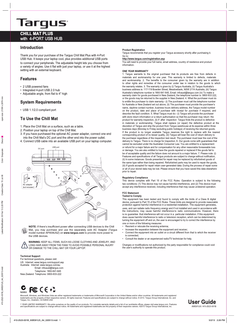 Page 1 of the manual User Manual Targus AWE81US