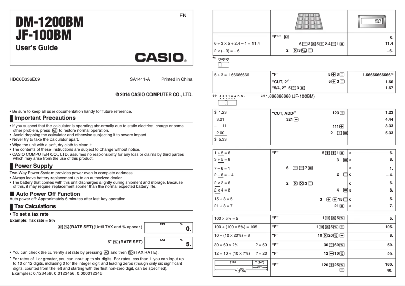 Page 1 de la notice Manuel utilisateur Casio JF-100BM