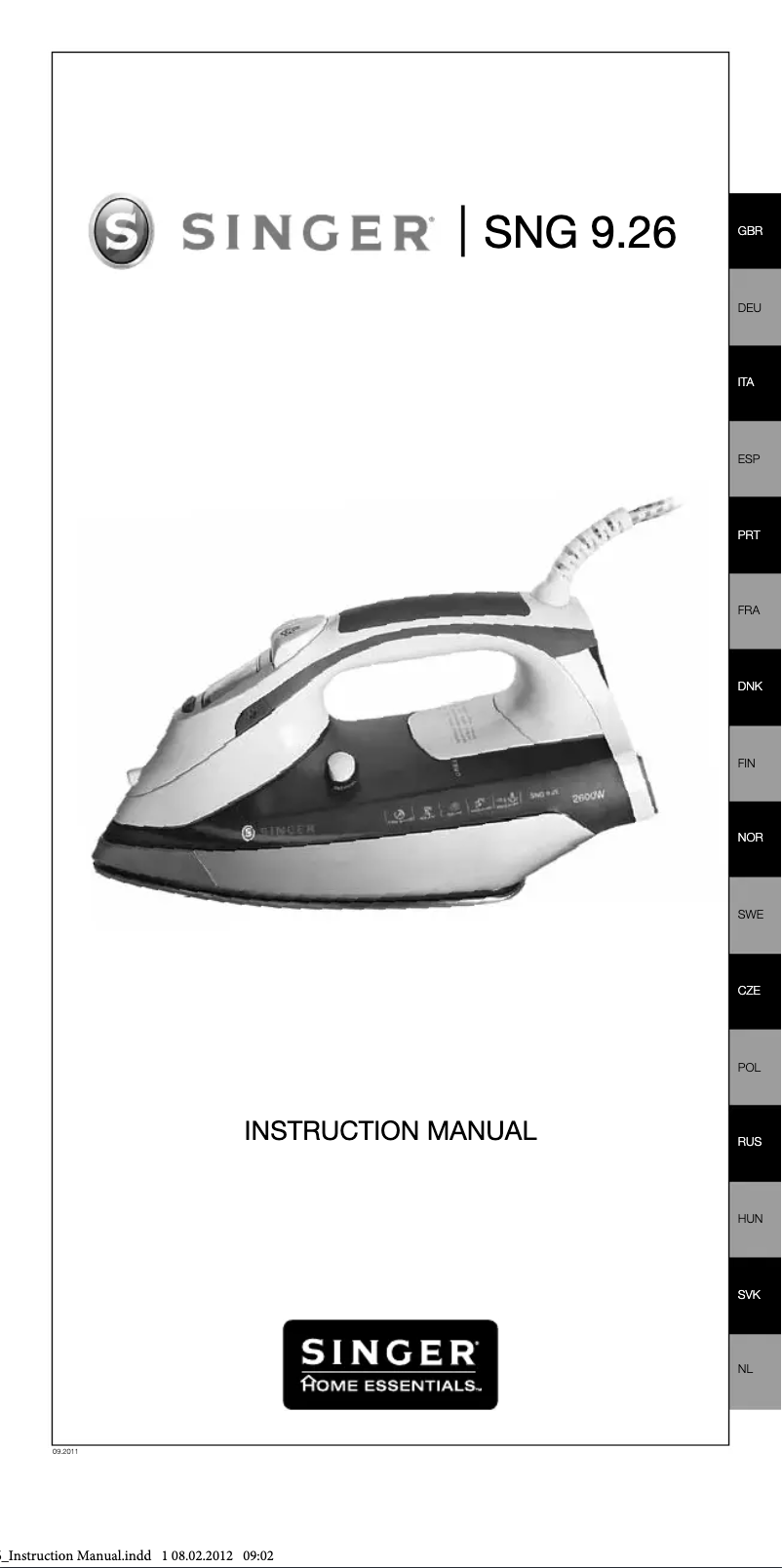 Page 1 de la notice Manuel utilisateur Singer SNG 9.26