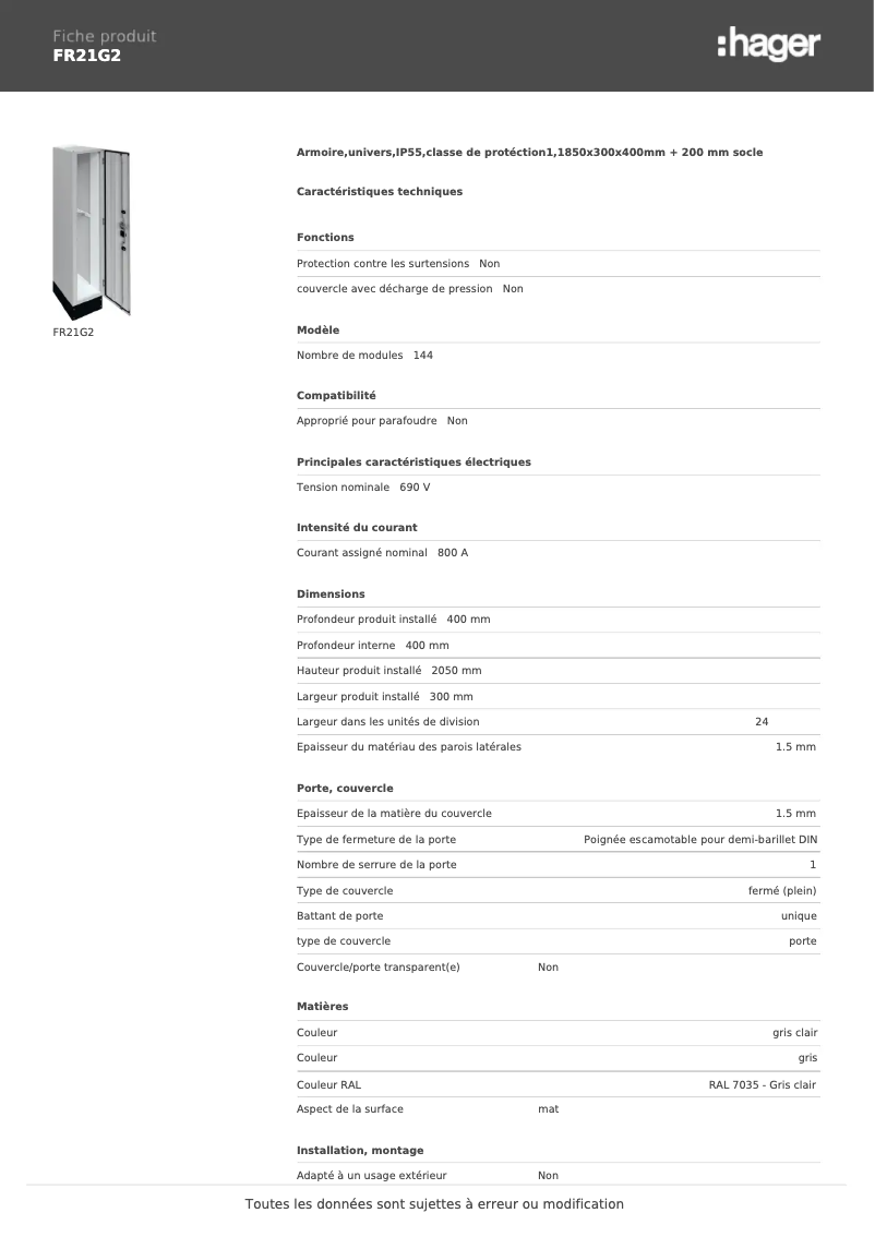 Image de la première page du manuel de l'appareil FR21G2