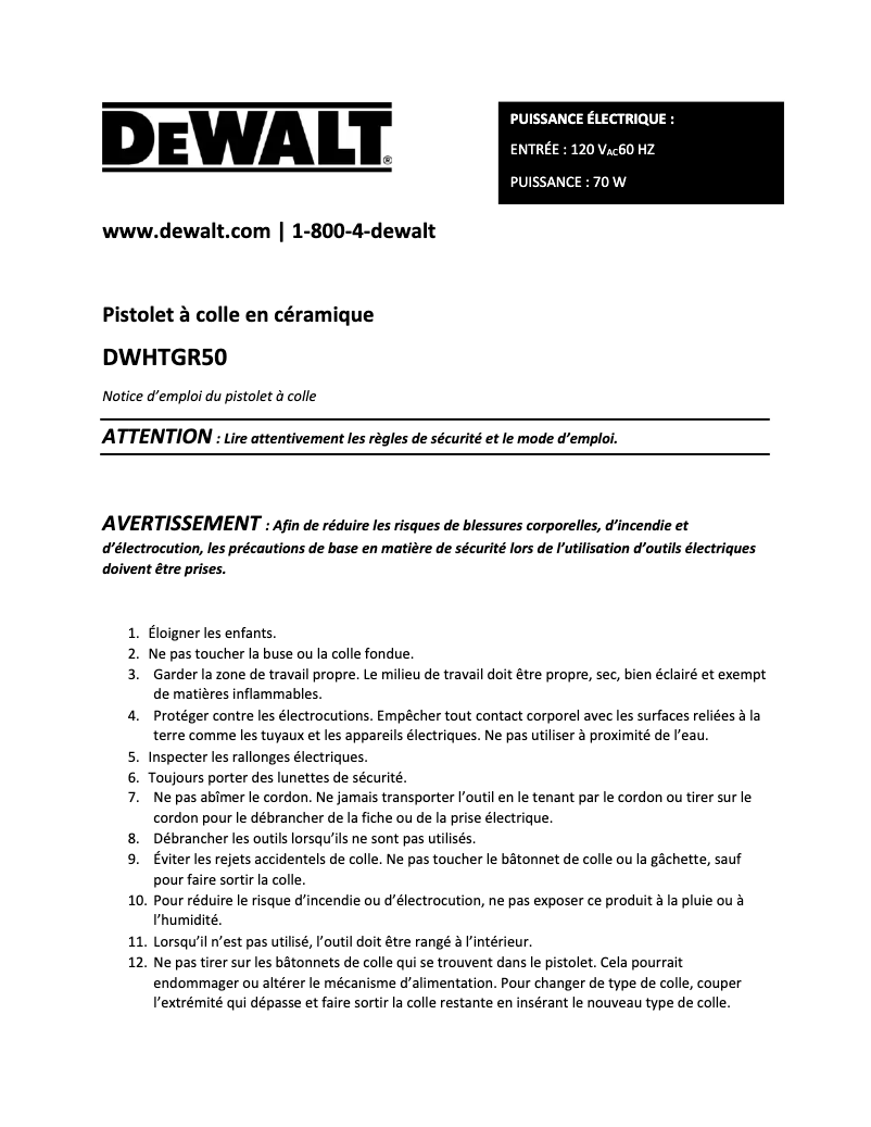 Image de la première page du manuel de l'appareil DWHTGR50