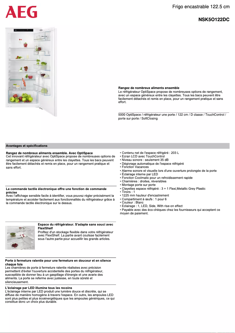Página 1 del manual Ficha técnica AEG NSK5O122DC