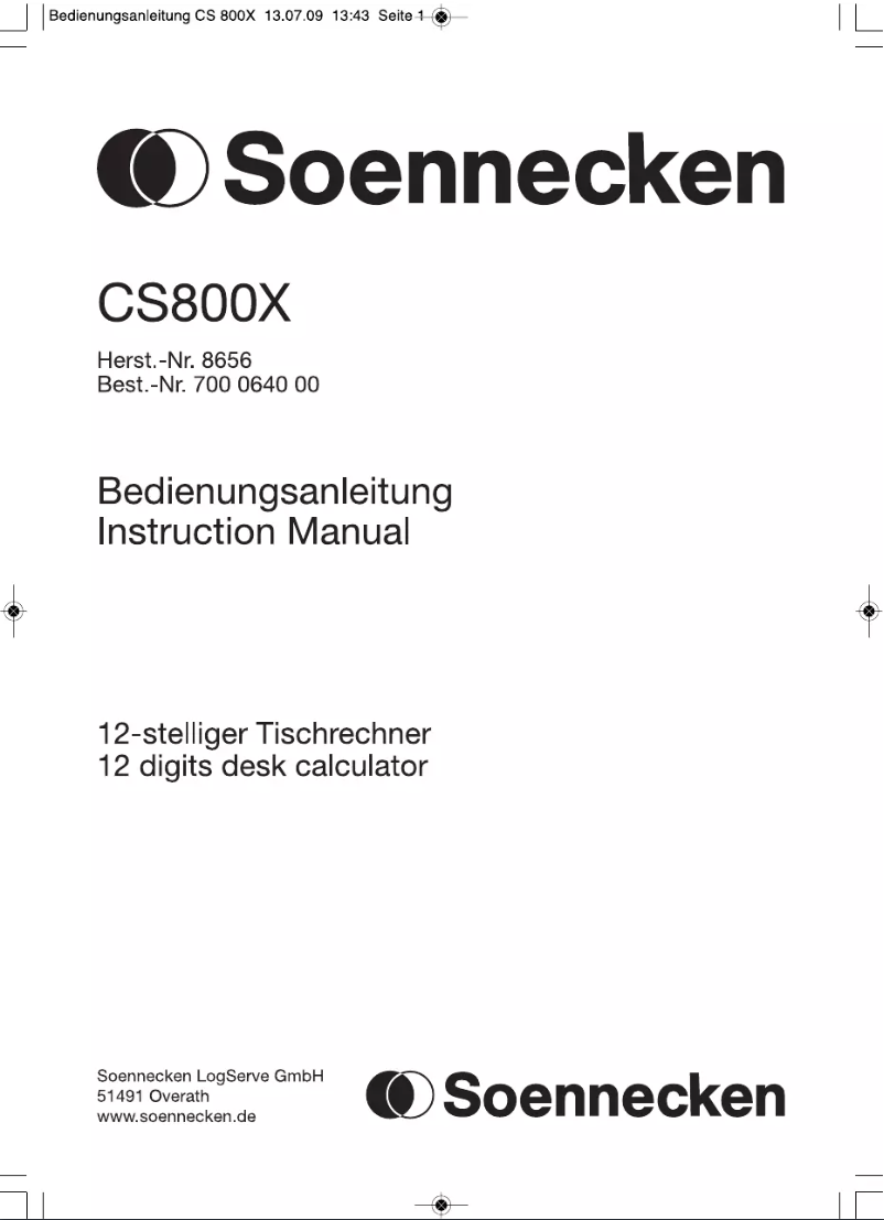 Page 1 de la notice Manuel utilisateur Soennecken CS800X