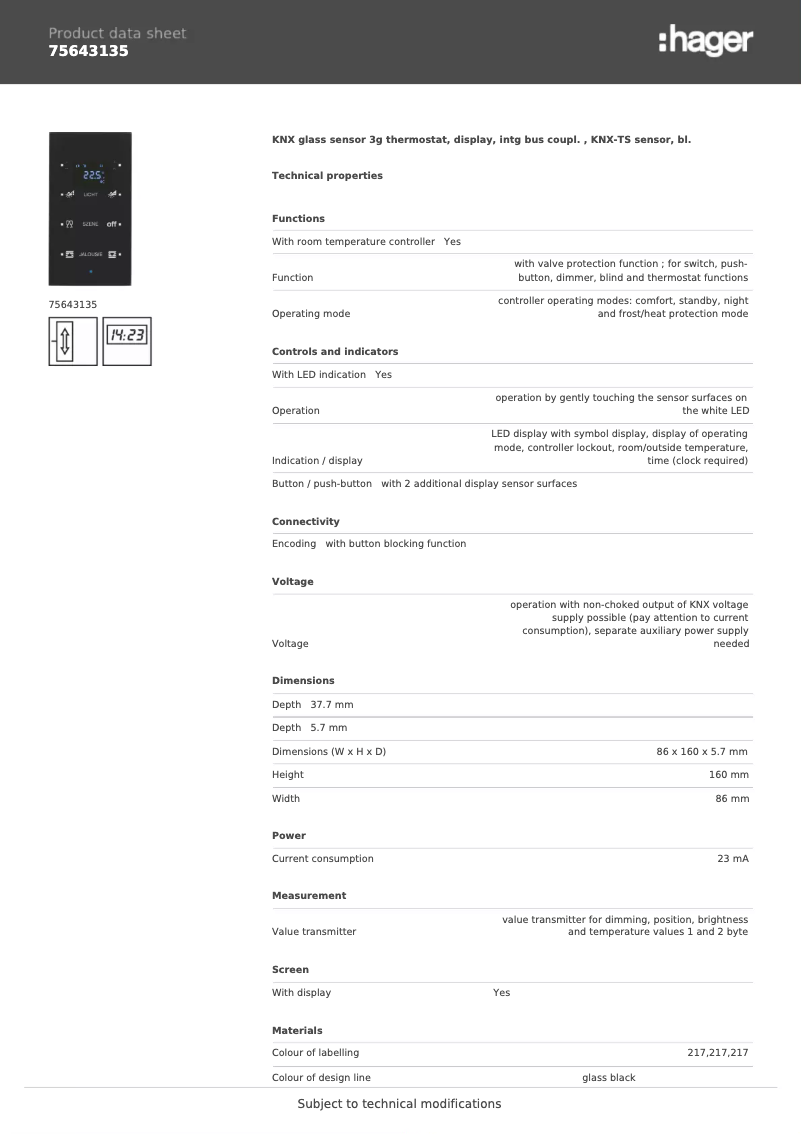 Page n°1 - Fiche technique Hager 75643135