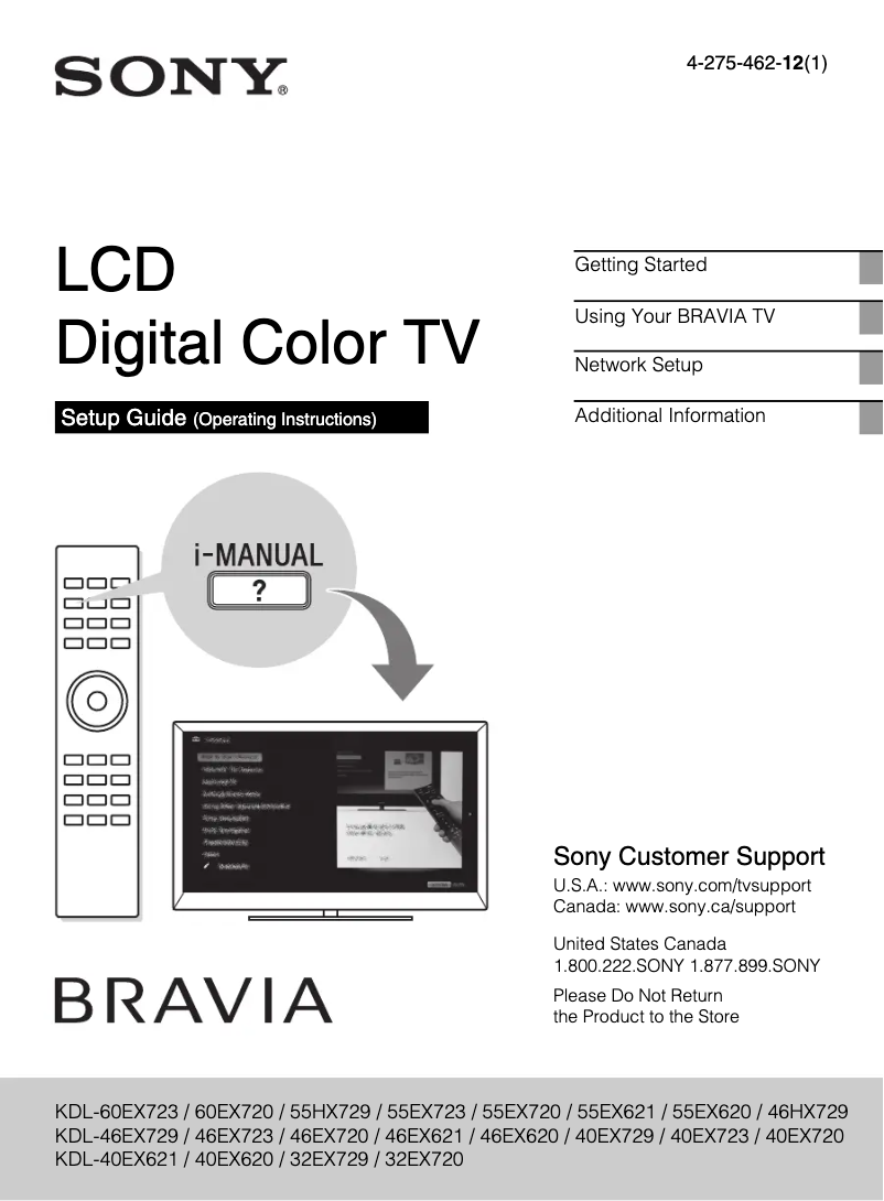 Page 1 de la notice Manuel utilisateur Sony Bravia KDL-32EX720