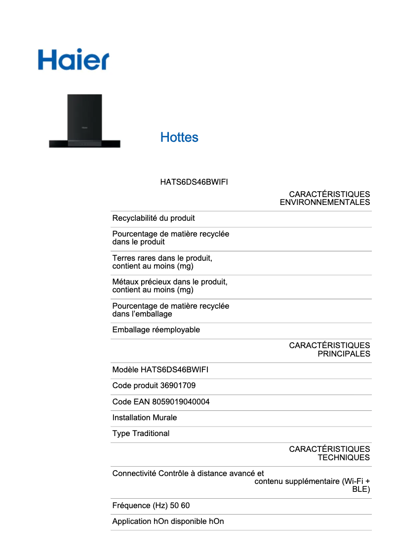 Image de la première page du manuel de l'appareil I-Link HATS6DS46BWIFI