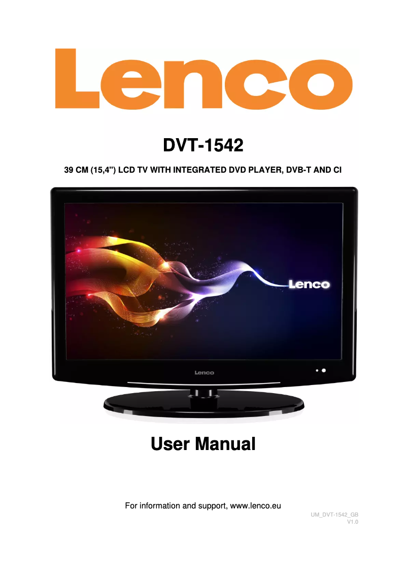 Page n°1 - Manuel utilisateur Lenco DVT-1542