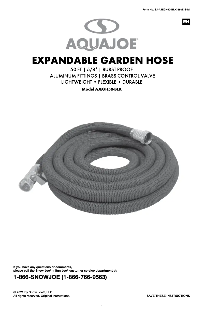 Page 1 of the manual User Manual Aqua Joe AJEGH50-BLK