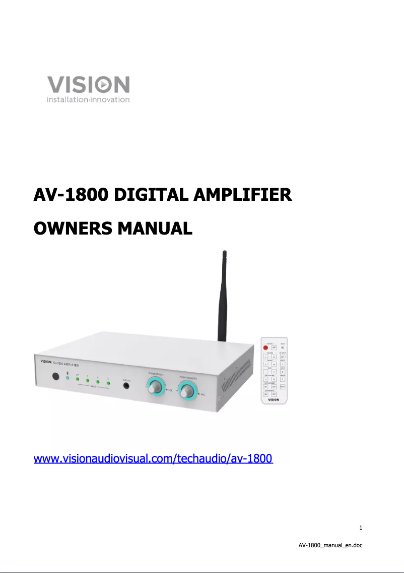 Page 1 de la notice Manuel utilisateur Vision AV-1800