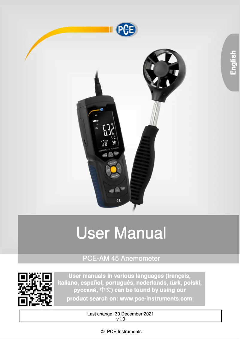 Page 1 de la notice Manuel utilisateur PCE Instruments PCE-AM 30