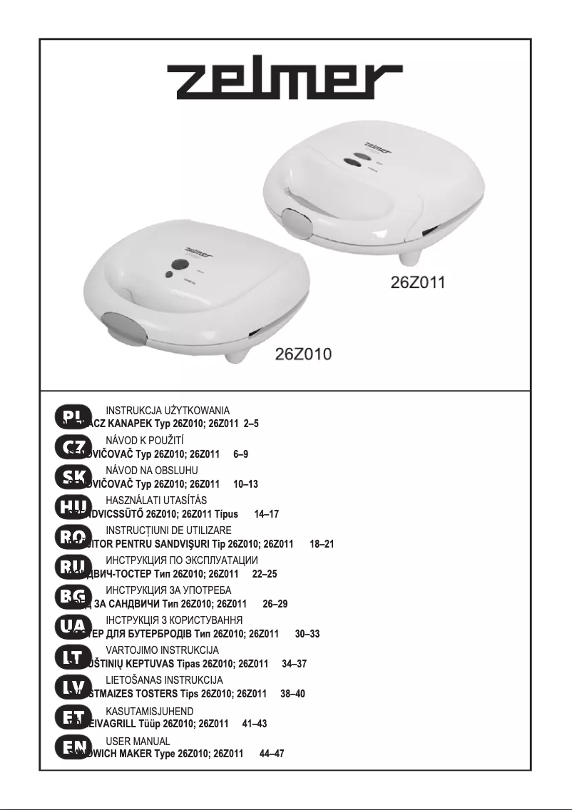 Page n°1 - Manuel utilisateur Zelmer 26Z010