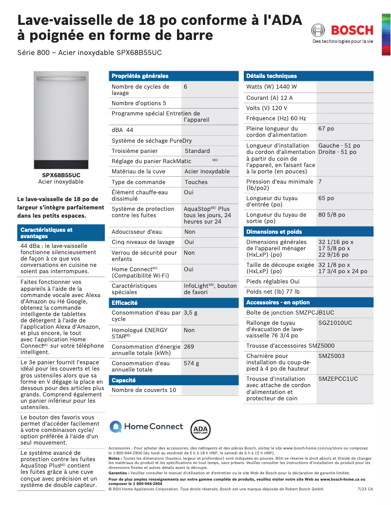 Página 1 del manual Ficha técnica Bosch SPX68B55UC