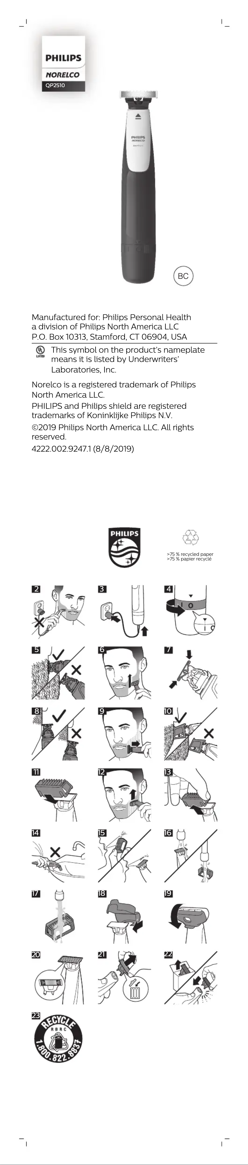 Page 1 de la notice Manuel utilisateur Philips OneBlade QP2510