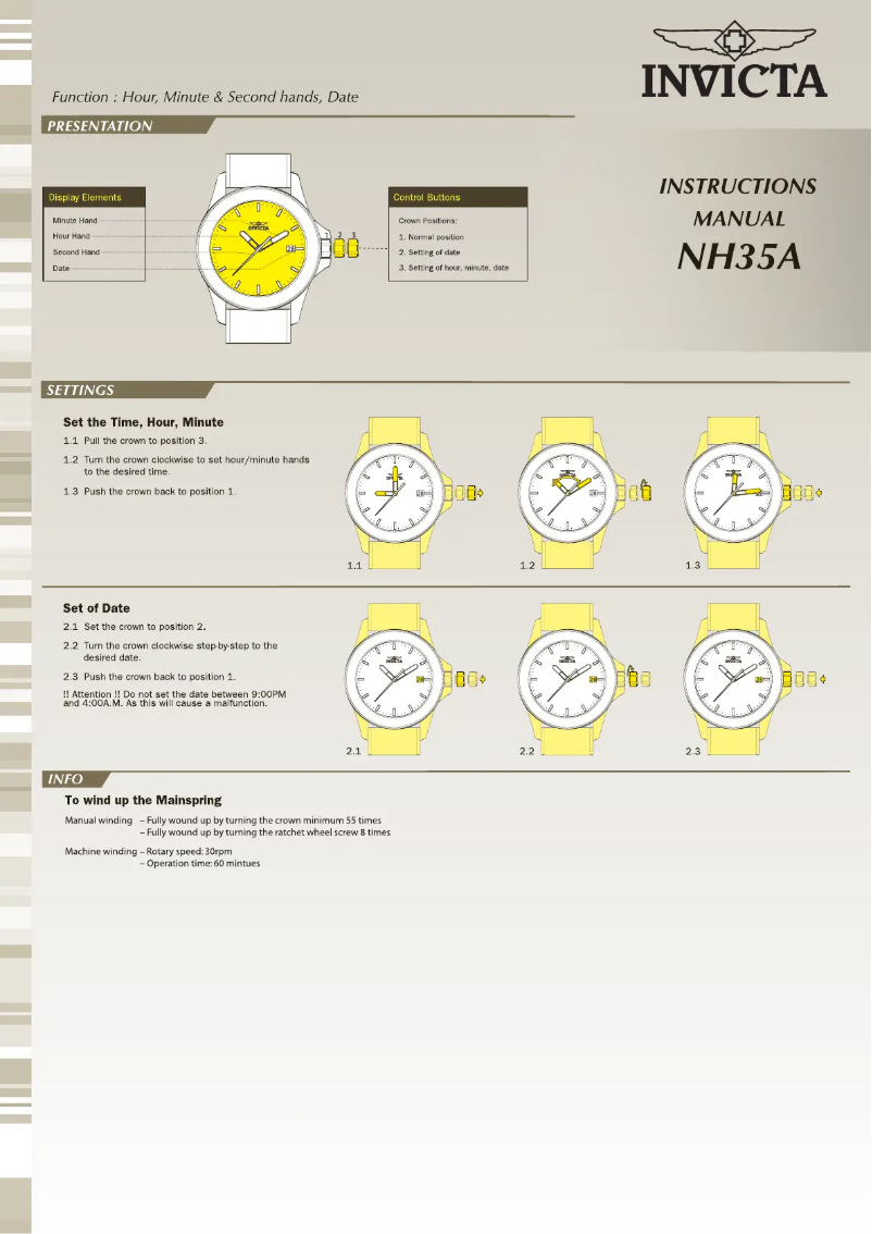 Page 1 de la notice Manuel utilisateur Invicta Pro Diver 23456