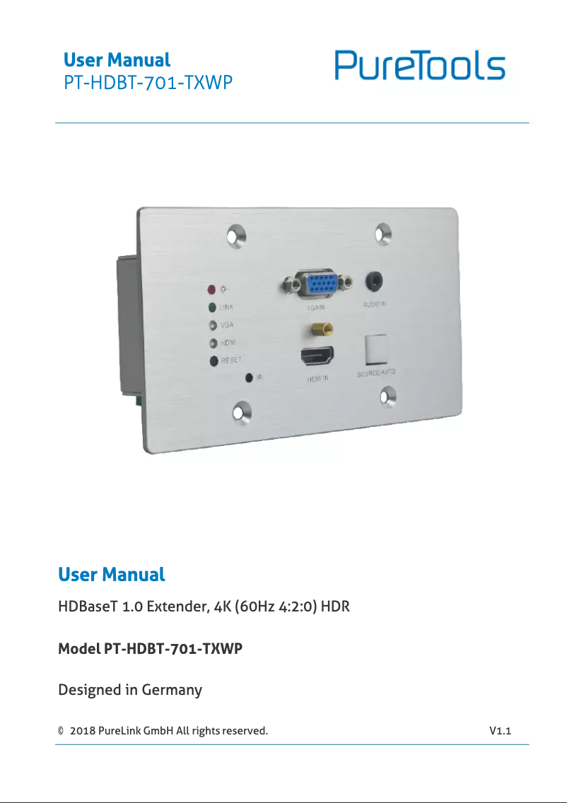 Image de la première page du manuel de l'appareil PT-HDBT-701-TXWP