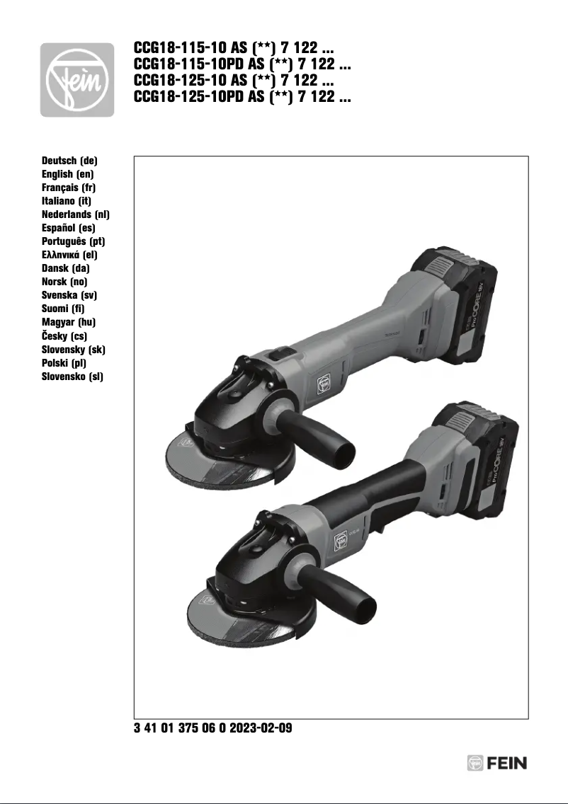 Page n°1 - Manuel utilisateur Fein CCG 18-115-10 AS