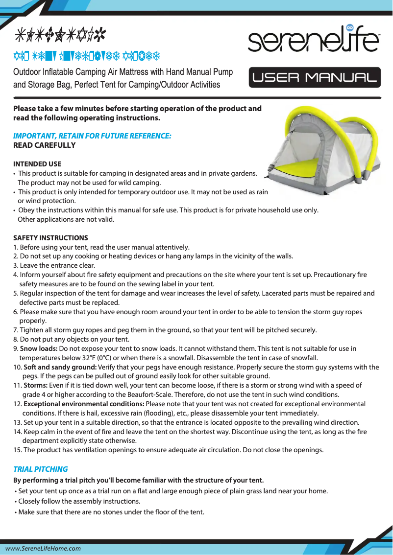 Page 1 of the manual User Manual SereneLife SLTENTAIR