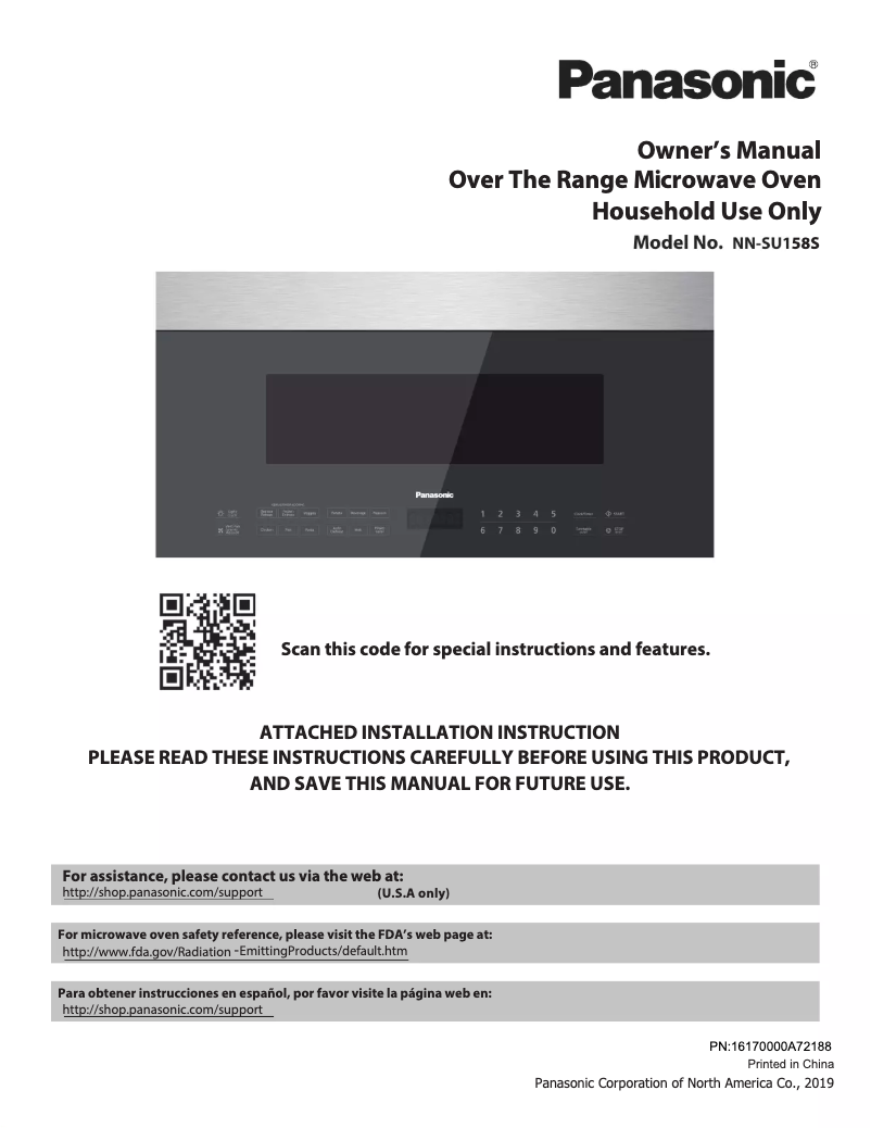 Page n°1 - Manuel utilisateur Panasonic NN-SU158S