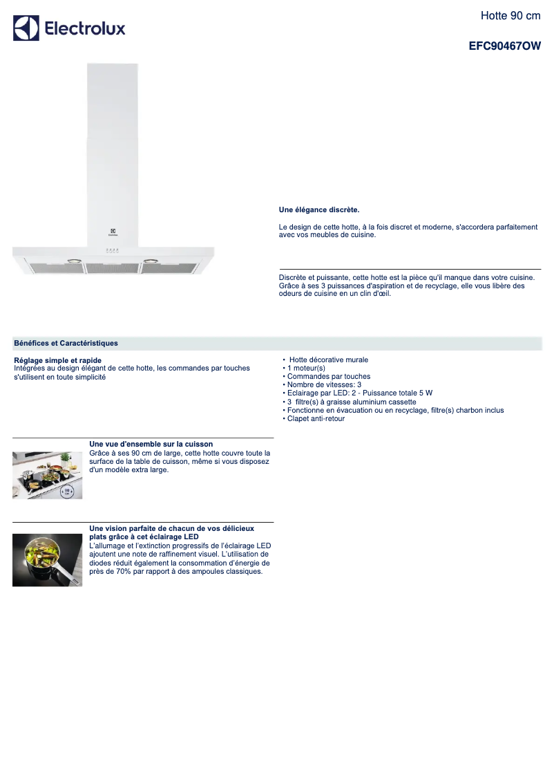 Page 1 de la notice Fiche technique Electrolux EFC90467OW