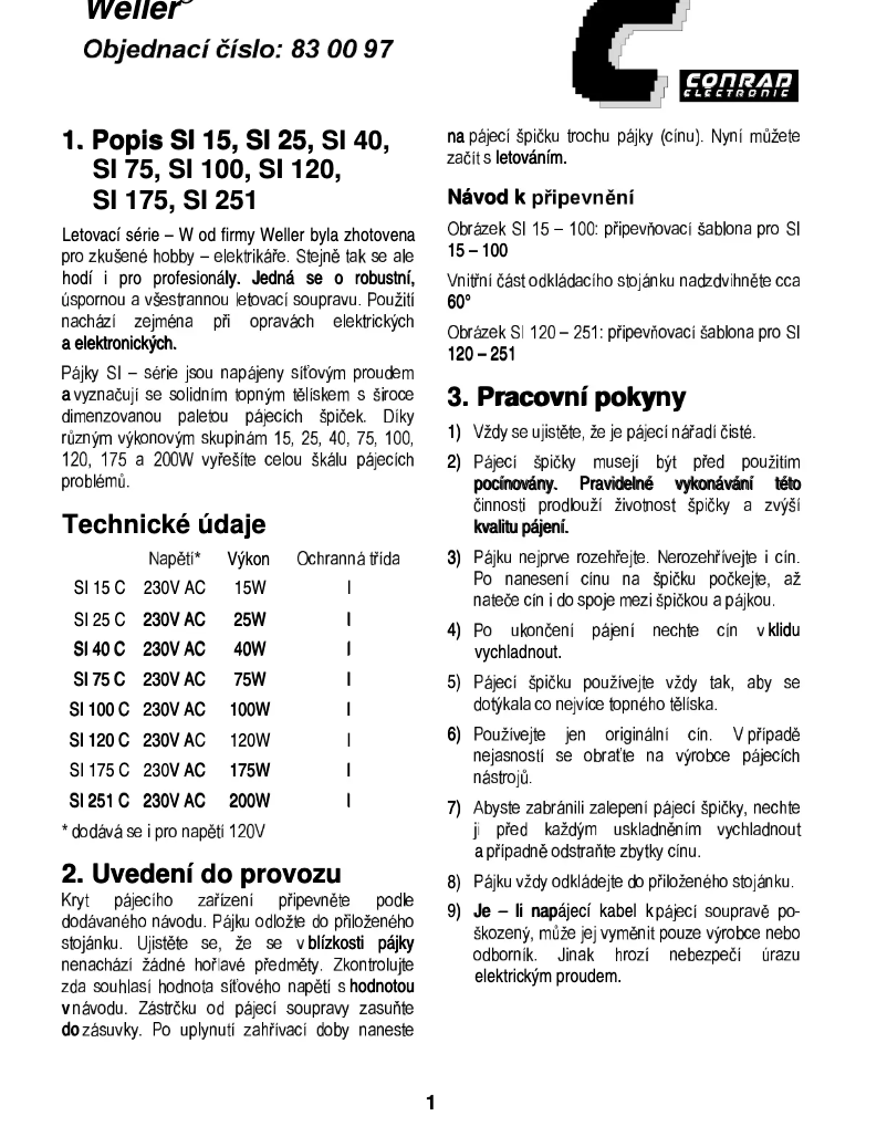 Image de la première page du manuel de l'appareil SI 251