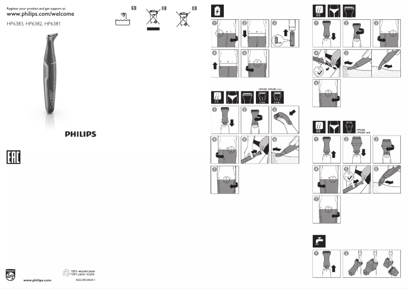 Image de la première page du manuel de l'appareil BikiniGenie HP6381