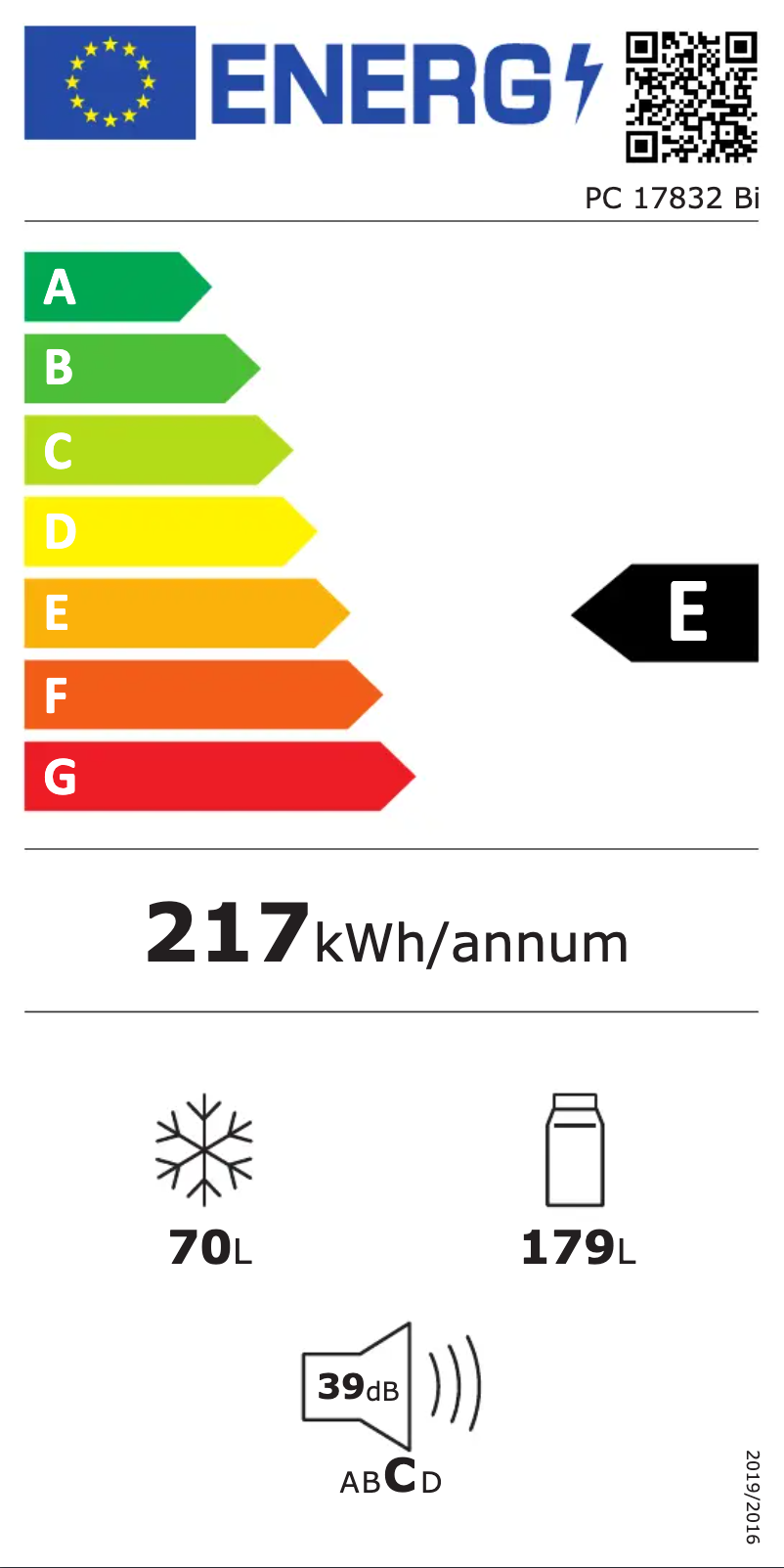 Page 1 de la notice Label énergétique Philco PC 17832 Bi