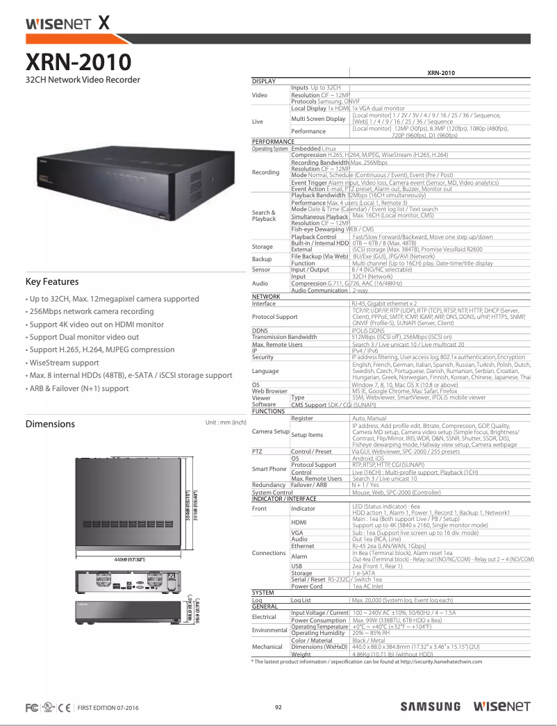 Page 1 de la notice Manuel utilisateur Hanwha WiseNet X XRN-2010