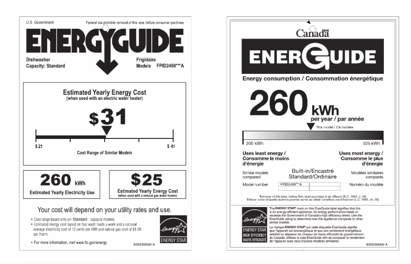 Page n°1 - Label énergétique Frigidaire FPID2498SF