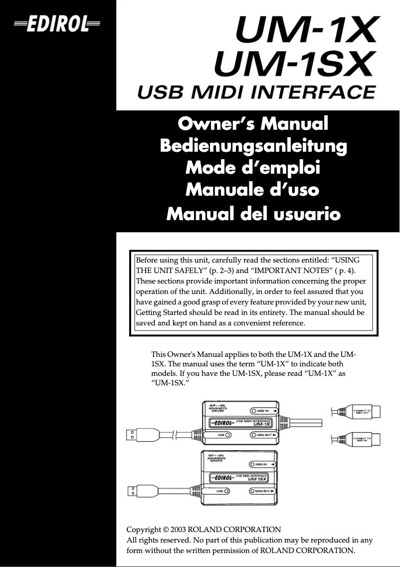 Page n°1 - Manuel utilisateur Roland UM-1X