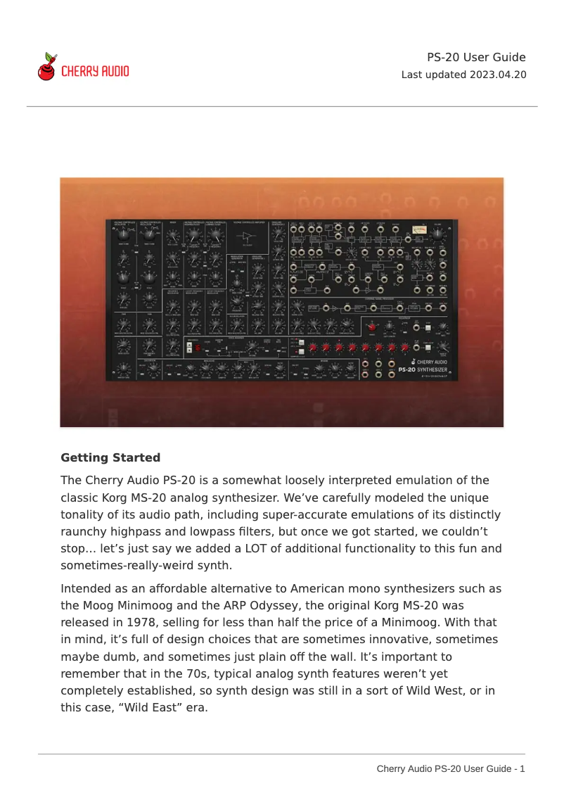 Page 1 de la notice Manuel utilisateur Cherry Audio PS-20