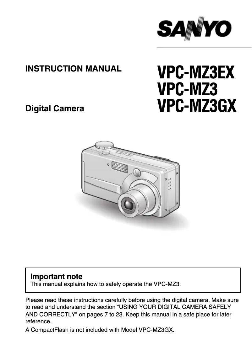 Image de la première page du manuel de l'appareil VPC-MZ3EX