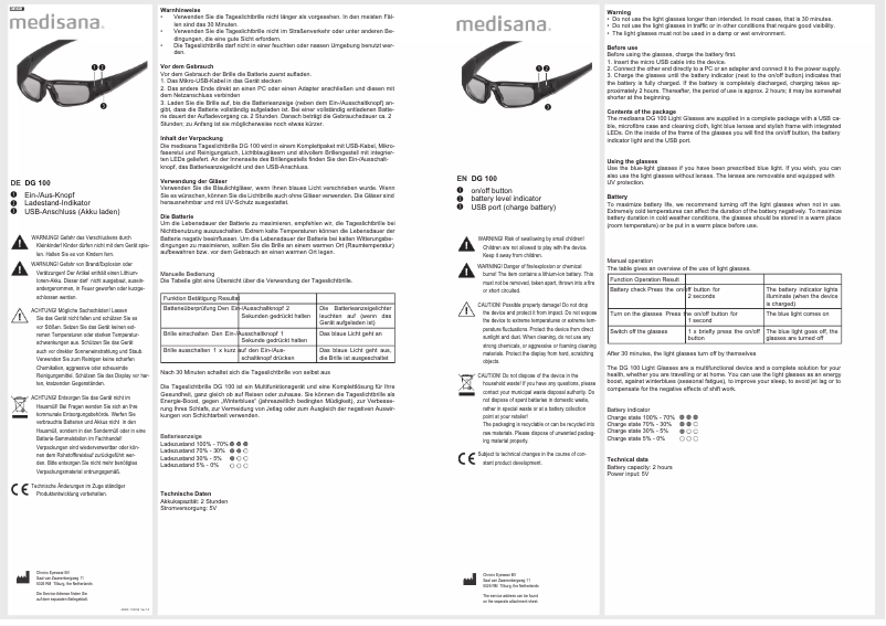 Page 1 de la notice Manuel utilisateur Medisana DG 100