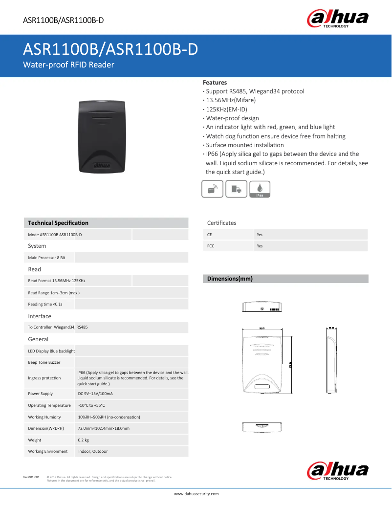 Page n°1 - Fiche technique Dahua Technology ASR1100B-D